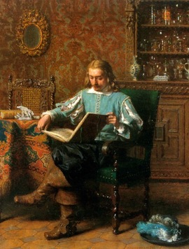 LambertusLingeman_a_cavalrist_reading_in_a_17th_century_interior(1829-1894)
