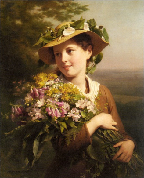 Zuber_Buhler_Fritz_A_Young_Beauty_Holding_A_Bouquet_Of_Flowers