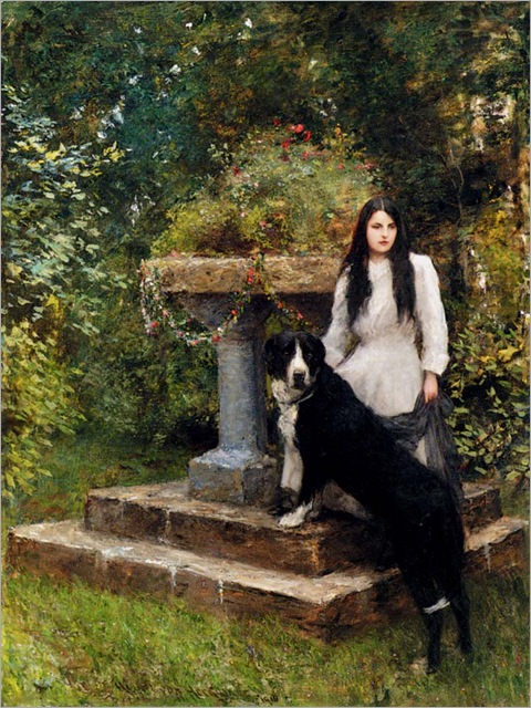 Herkomer-Sir-Hubert-von-A-Young-Girl-And-Her-Dog