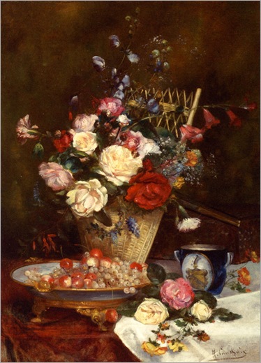 Cauchois_Eugene_Henri_Still_Life_With_Roses_Cherries_And_Grapes