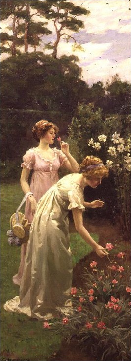Two ladies picking flowers-Charles Haigh-Wood