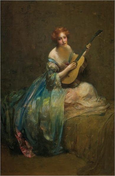 Edward August Bell (American 1862-1953)-playing her guitar