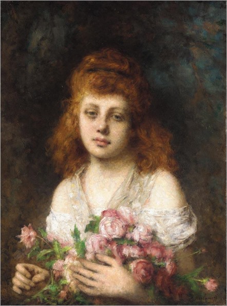 Harlamoff_Alexej_Auburn_haired_Beauty_with_Bouquet_of_Roses