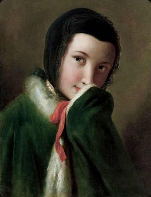 Portrait of a Woman with Black Lace Scarf, Green Coat with White Fur - 1750 - Pietro Antonio Rotari (italian painter)