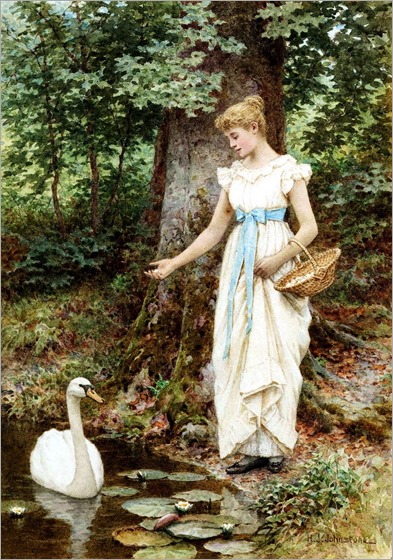 Feeding the Swan - Henry James Johnstone - 1835-1907, british