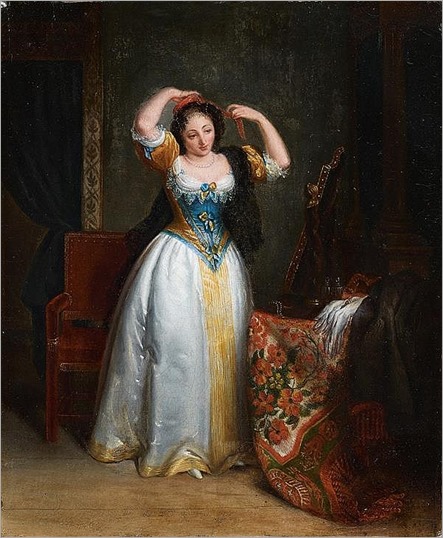ÉCOLE FRANÇAISE vers 1830, atelier de jean-baptiste franquelin- Jeune femme devant un miroir