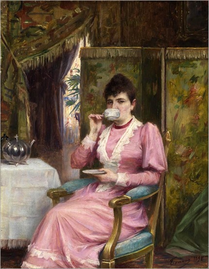 Dame Beim Teetrinken by Adrien Henri Tanoux (1892)
