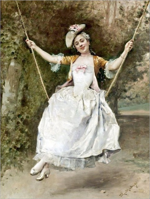 Girl on a Swing by Raimundo Madrazo y Garreta (Spanish 1841-1920)