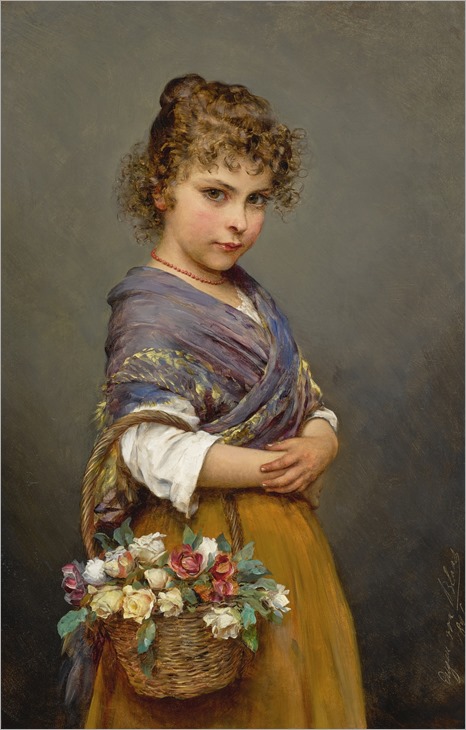young girl with a basket of flowers- E Blaas