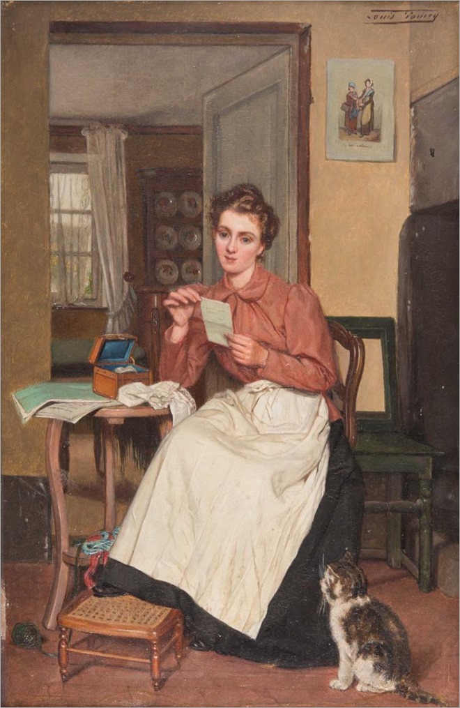 Louis Edmond POMEY (1831-1891) Jeune fille au tablier blanc lisant